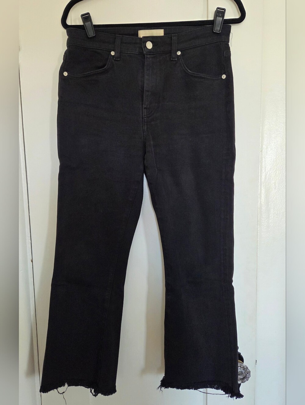 CQY Cropped Black Kick Flare Jeans